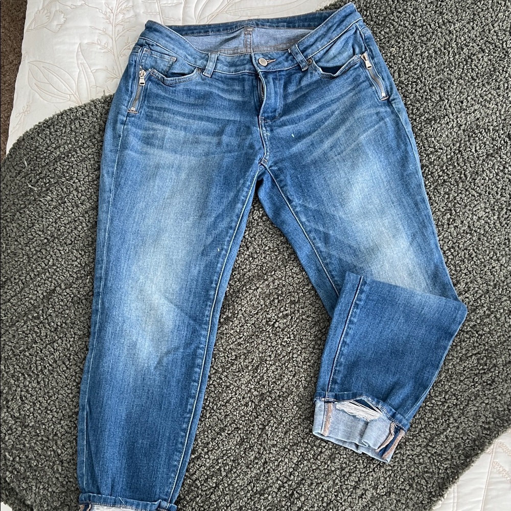 New York & Company Women's Distressed Blue Boyfriend Jeans